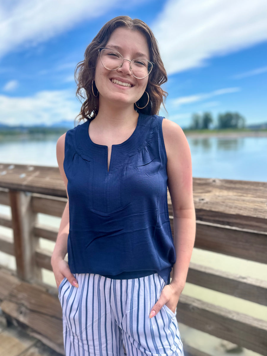 Scarlette | Linen Bamboo Tank | Indigo