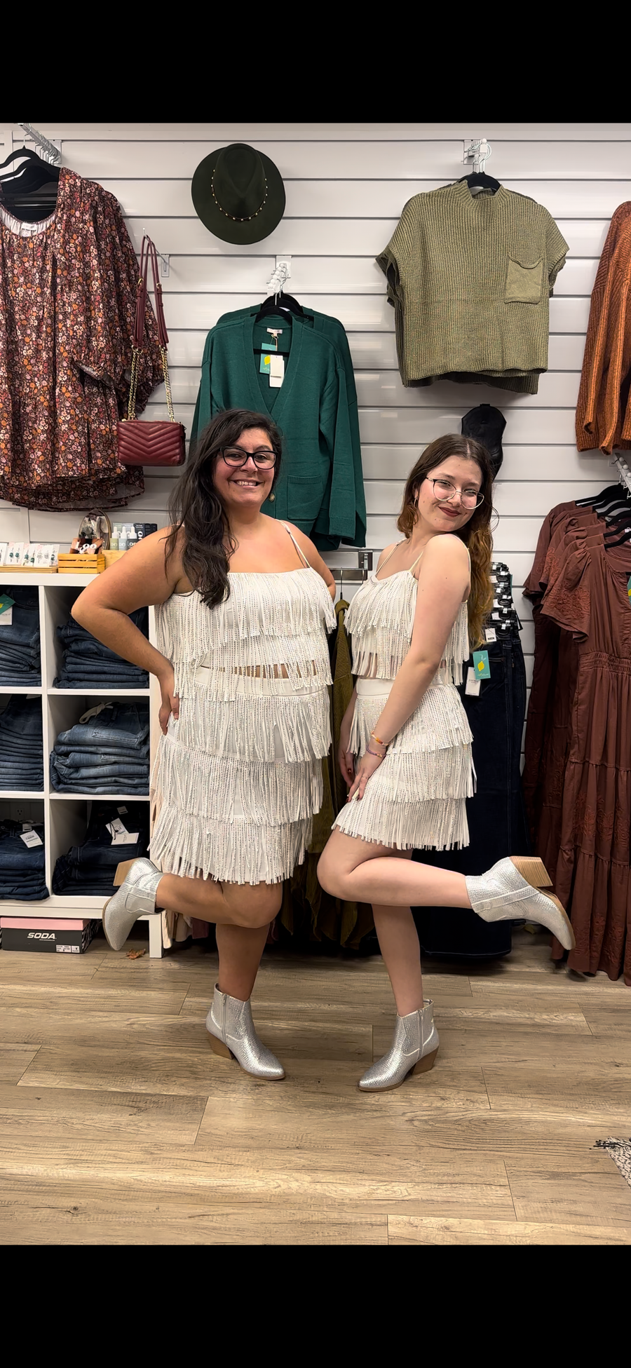 Taylor | Rhinestone Suede Fringe Tank Top | White