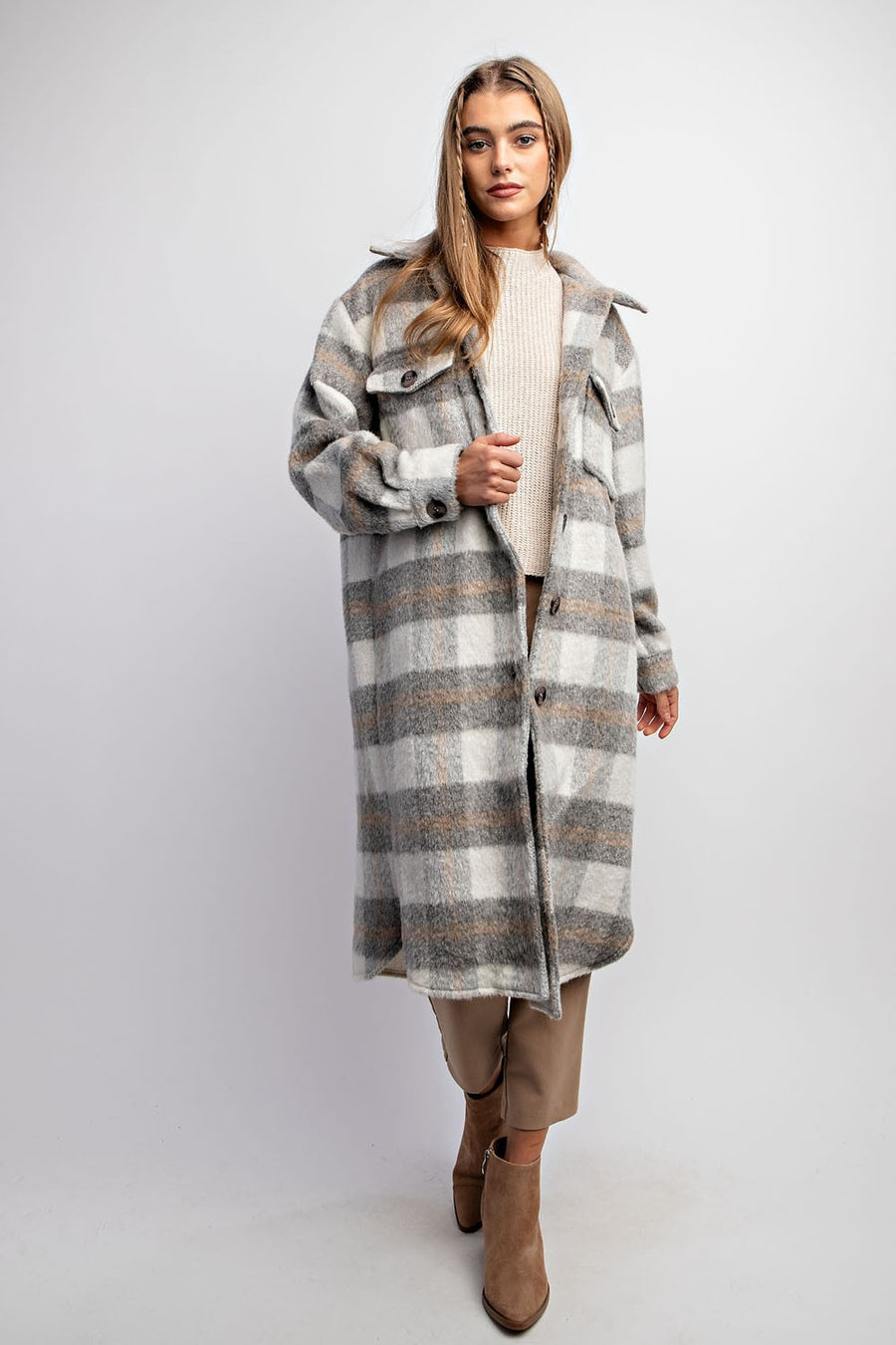 Adanac Shores | Oversized Plaid Jacket | Grey