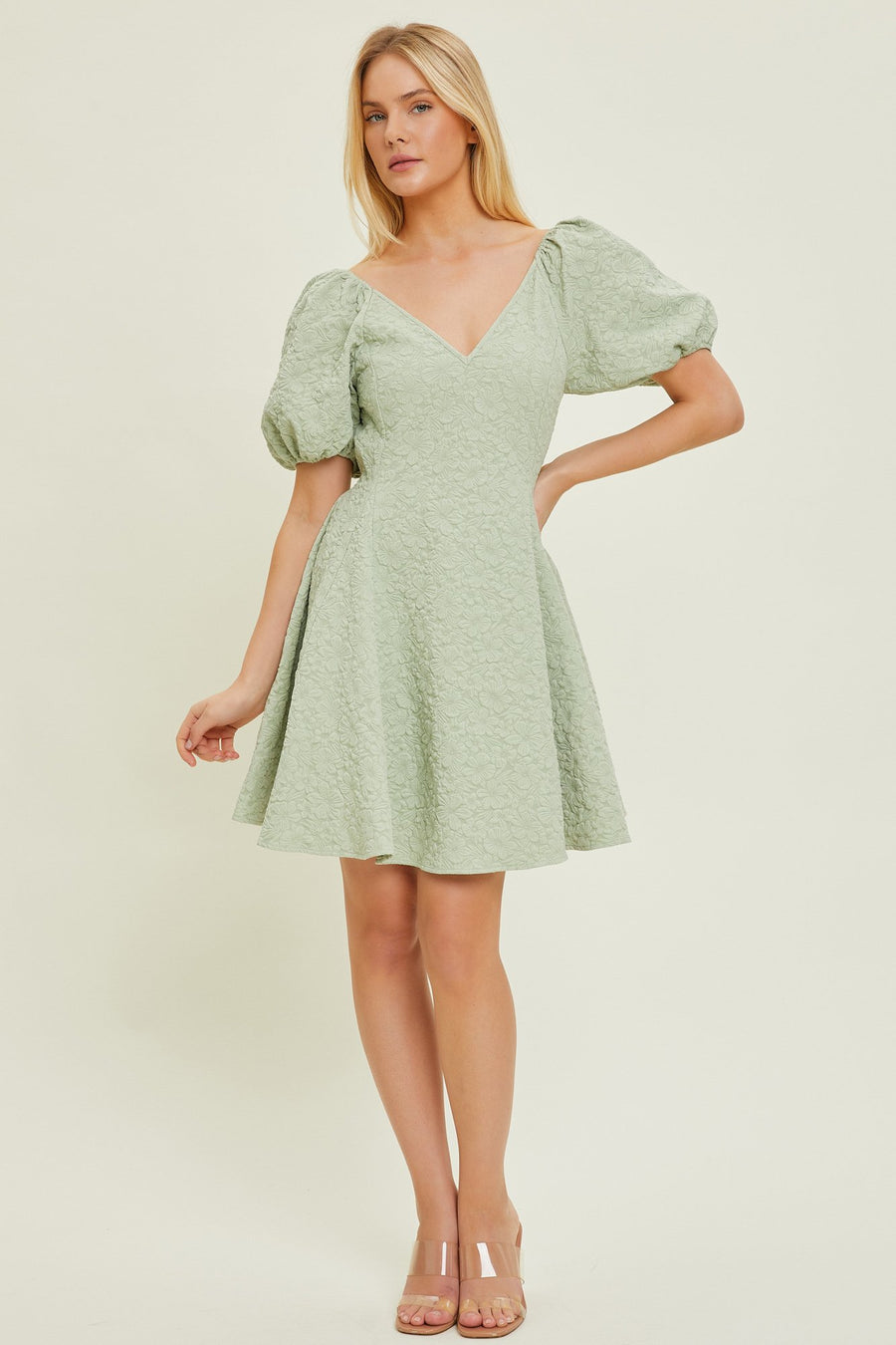 Olivia | Textured Woven Dress with Cut Out Back | Sage
