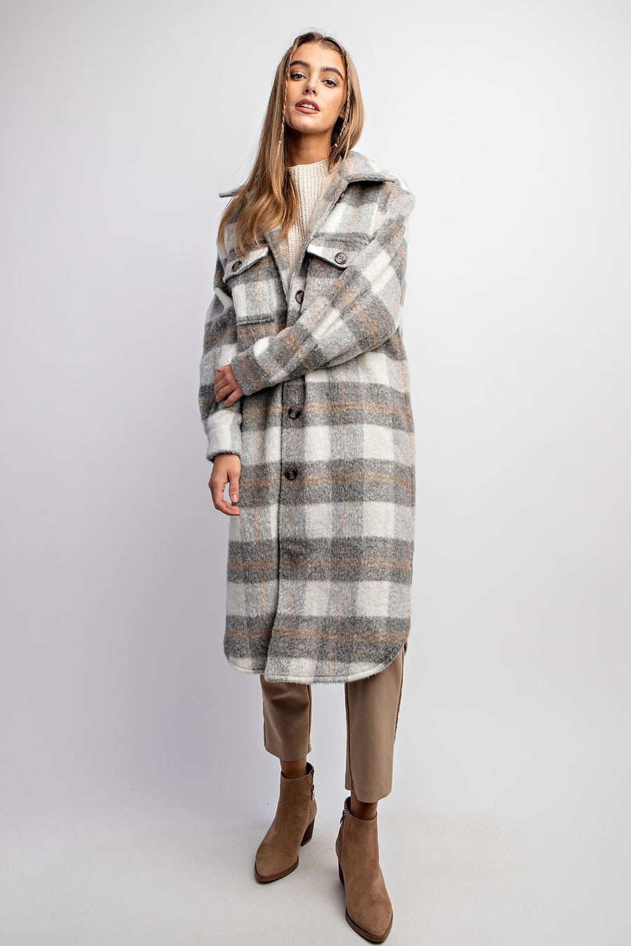 Adanac Shores | Oversized Plaid Jacket | Grey