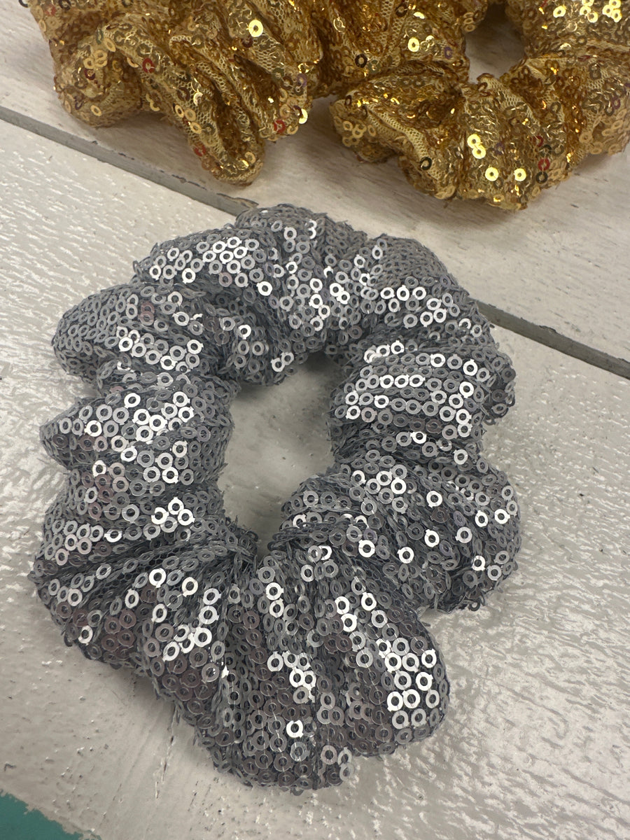 Silver Sequin Scrunchie