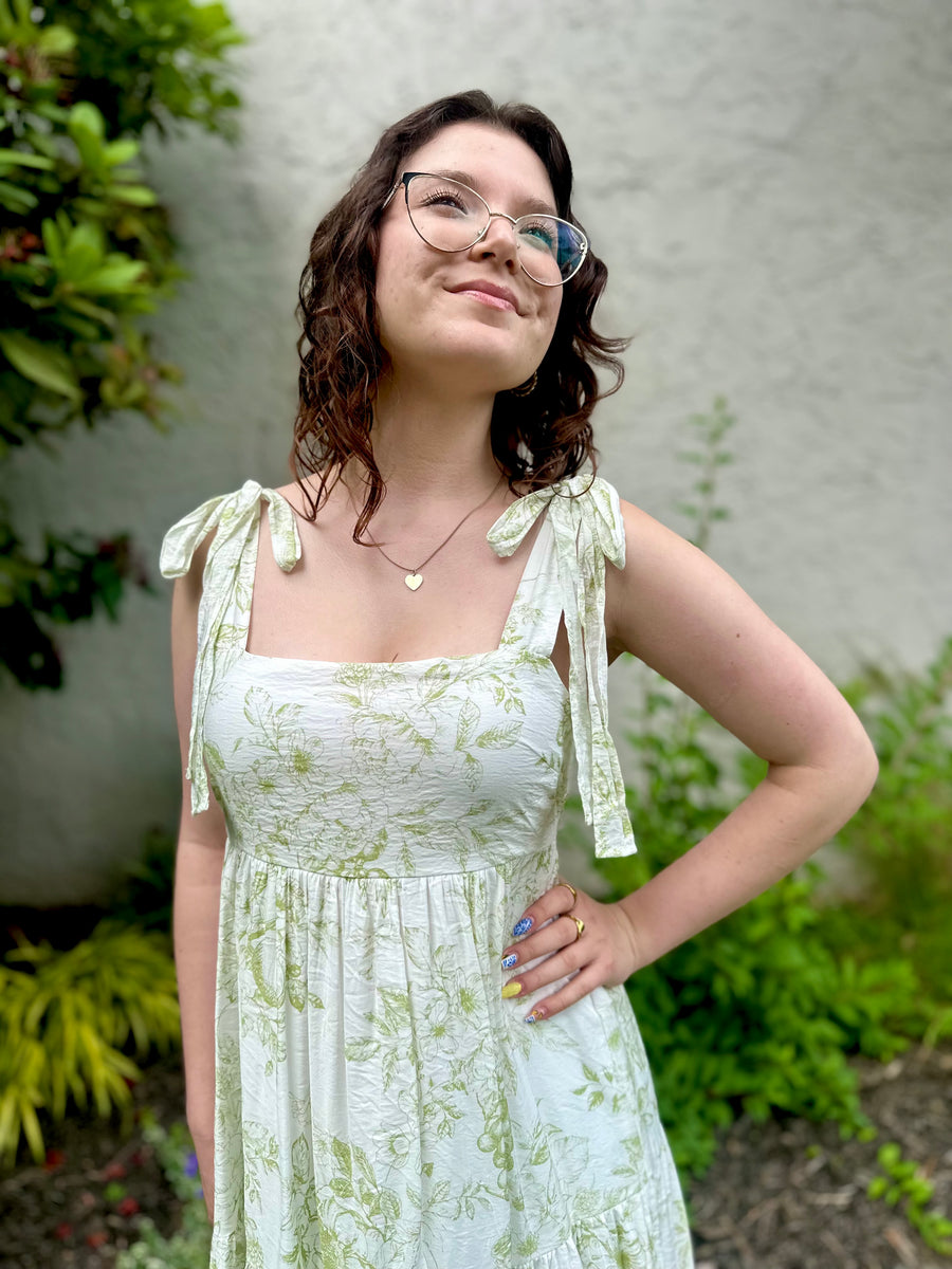 Daphne Fruit Blossom Tiered Midi Dress | Olive