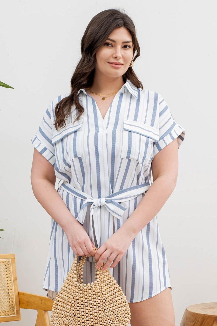 Mary | Collared Short Sleeve Belted Shirt Dress | Navy Multi