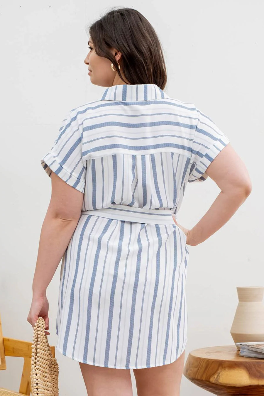 Mary | Collared Short Sleeve Belted Shirt Dress | Navy Multi