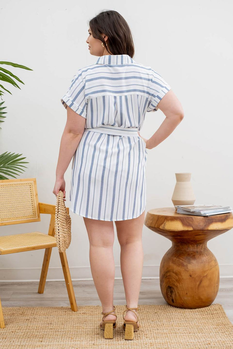 Mary | Collared Short Sleeve Belted Shirt Dress | Navy Multi