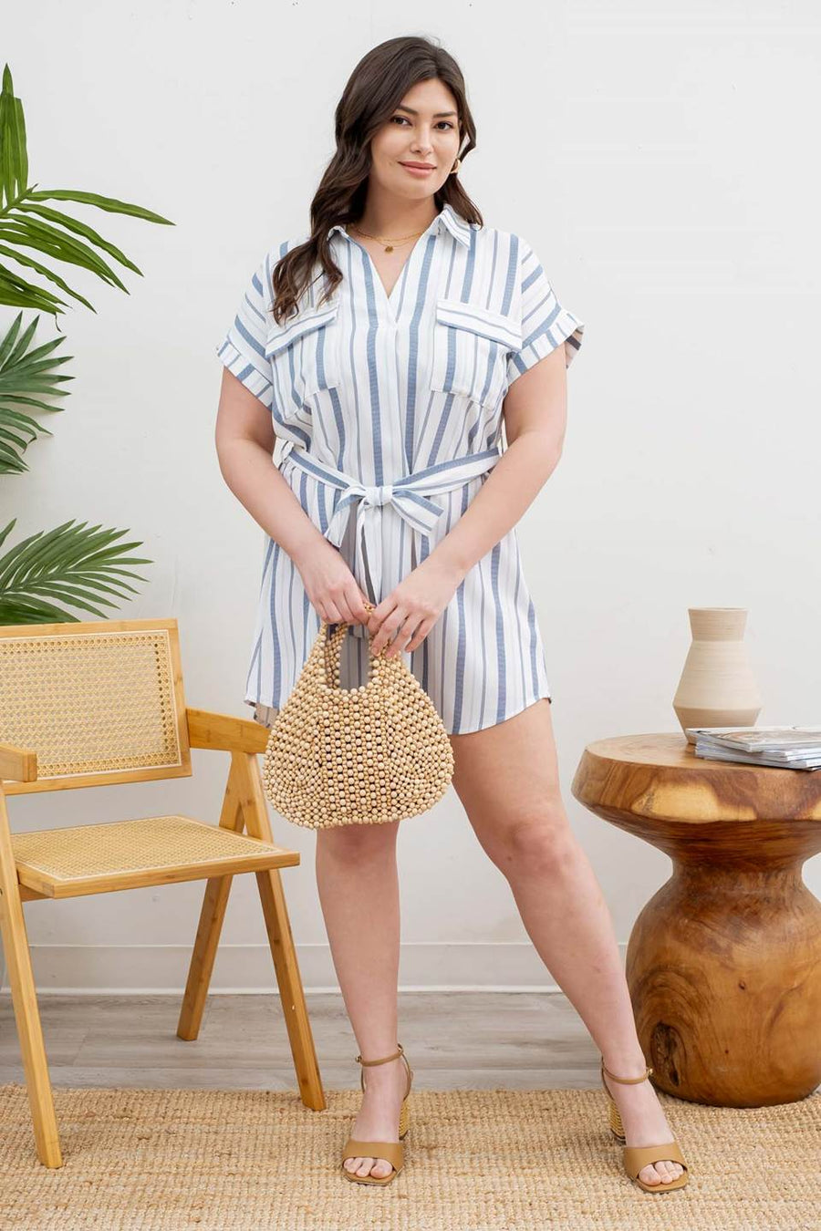 Mary | Collared Short Sleeve Belted Shirt Dress | Navy Multi