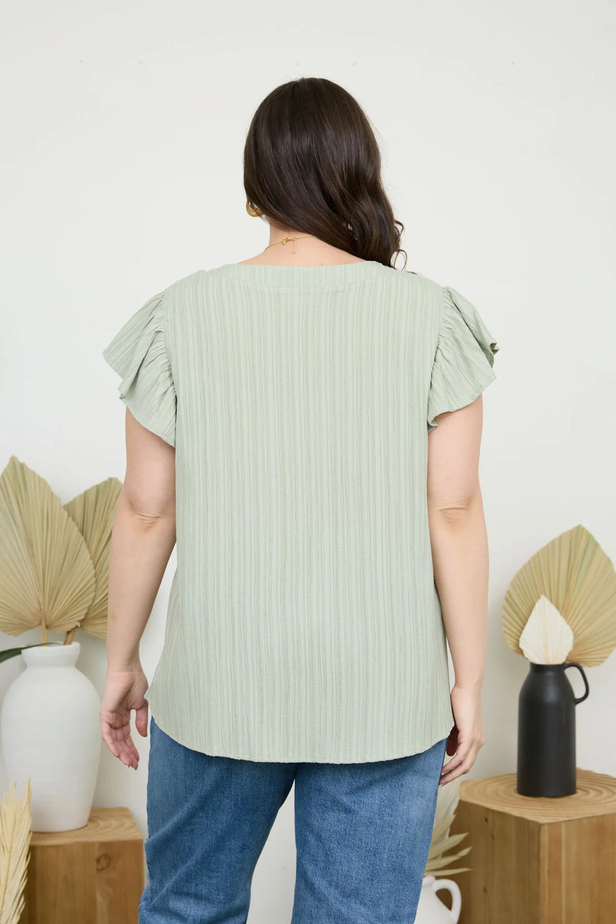 Ophelia Lace Trim Crinkle Blouse | Light Olive