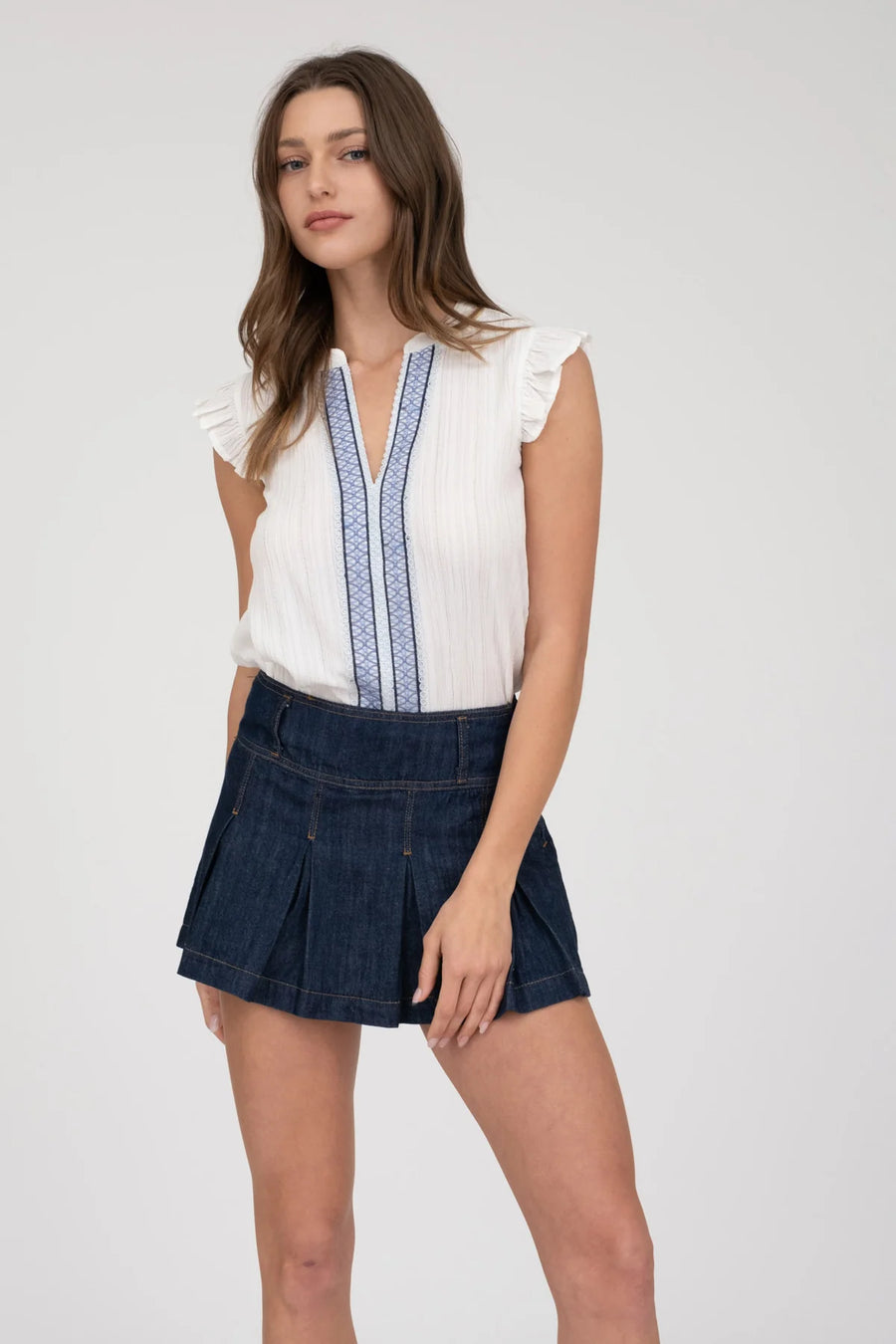 Ophelia | Lace Trim Crinkle Blouse | White
