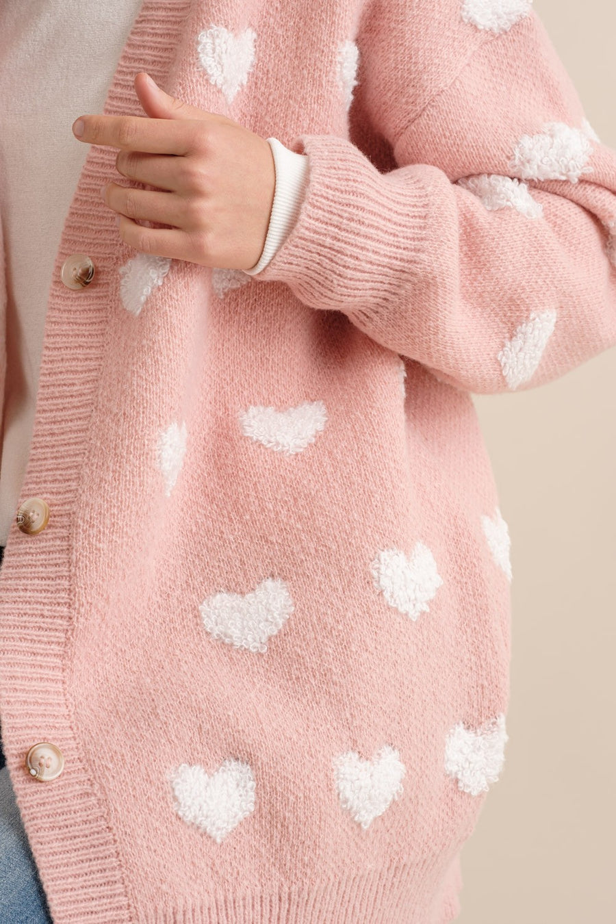 Toula | All Over Heart Sweater Cardigan | Pink