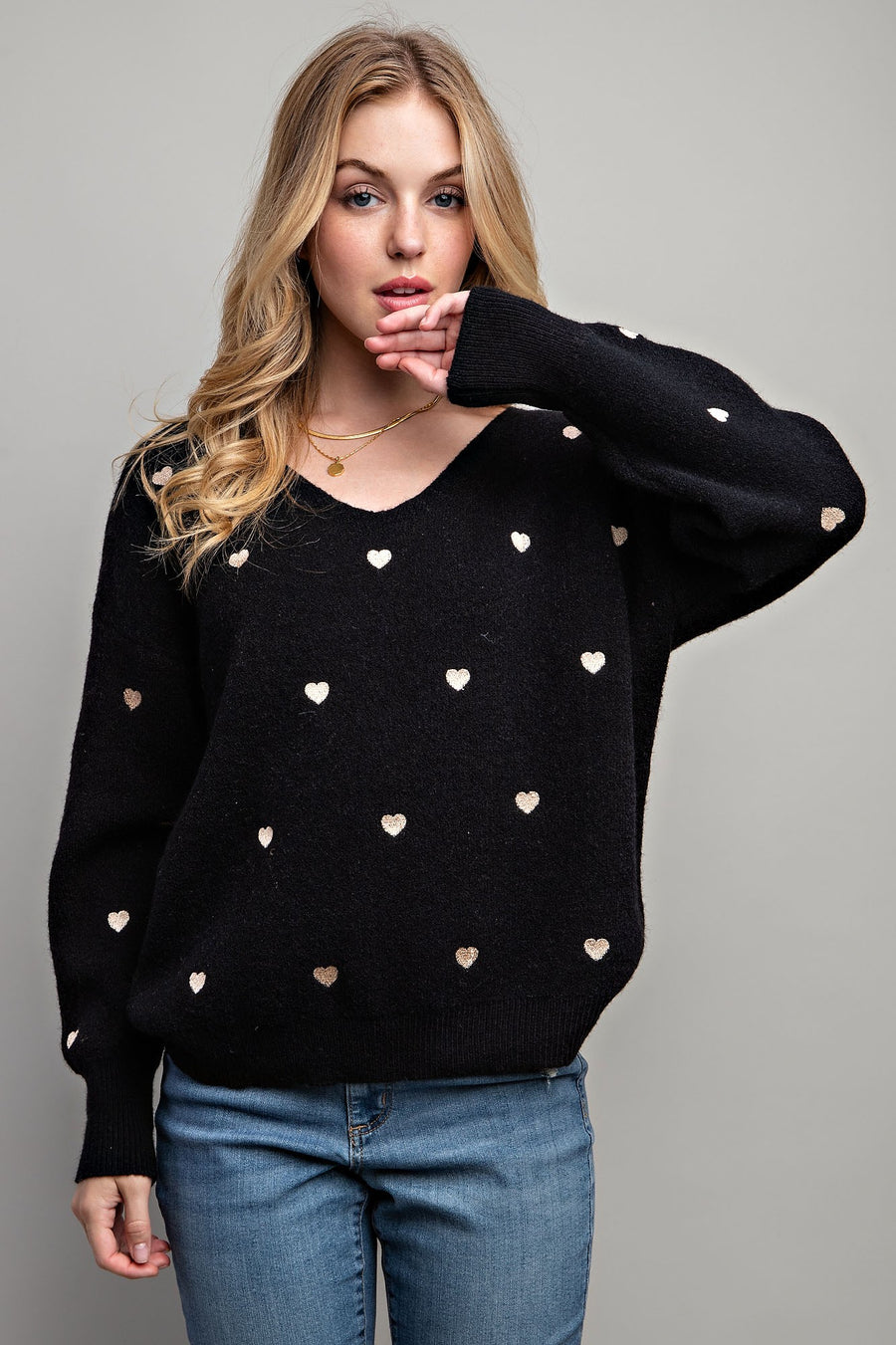 Bianca | Heart Pullover Boxy Knit Sweater | Black