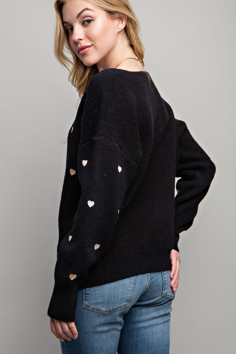 Bianca | Heart Pullover Boxy Knit Sweater | Black