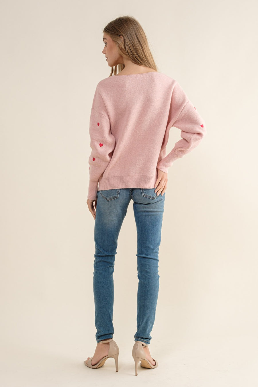 Bianca | Heart Pullover Boxy Knit Sweater | Pink