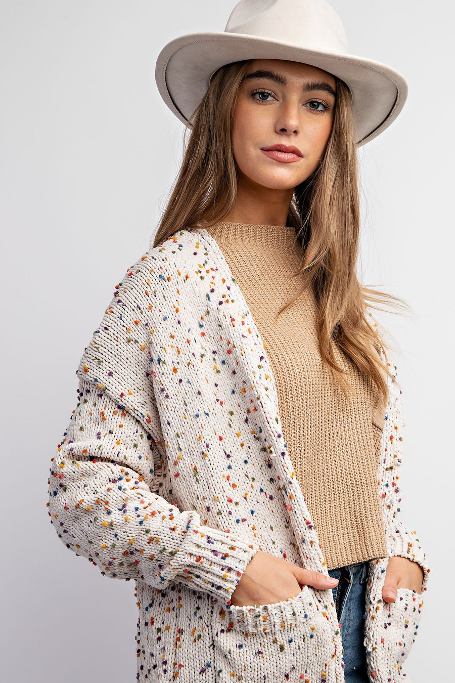 Vivian | Cardigan With Rainbow Popcorn Speckles | Oatmeal