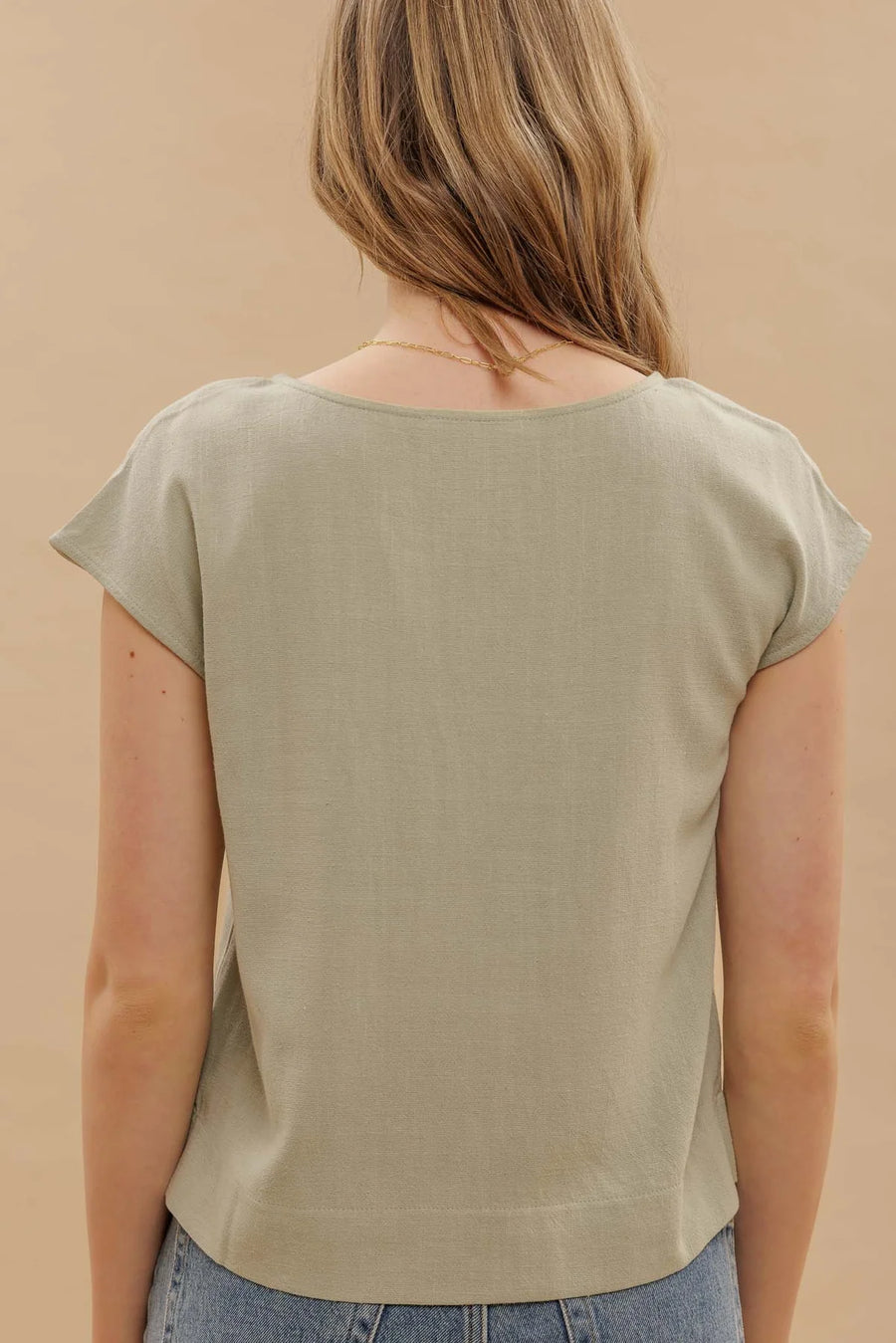 Keira Round Neck Linen Blouse | Light Olive