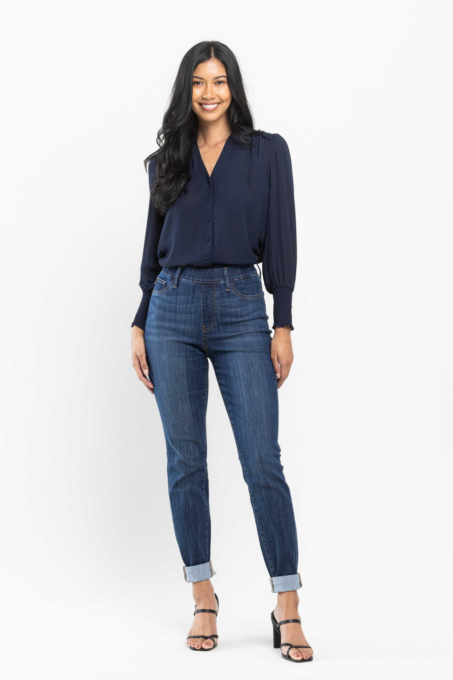 Jennifer | High Waist Pull On Double Cuff Slim Fit (Judy Blue 88750)