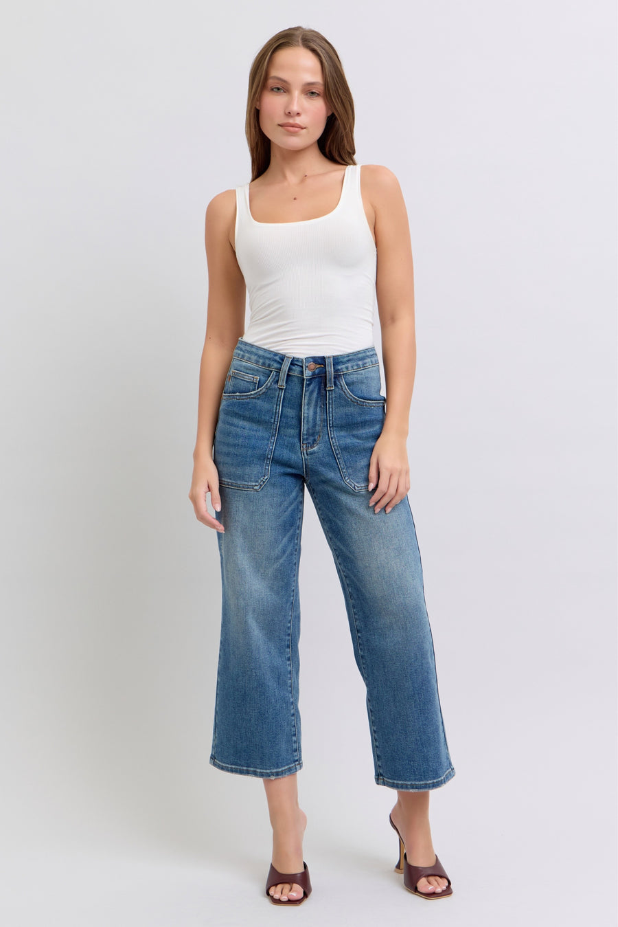 Crop It Like It's Hot | High Waist Crop Wide Leg With Utility Pockets (Judy Blue Style 88904)