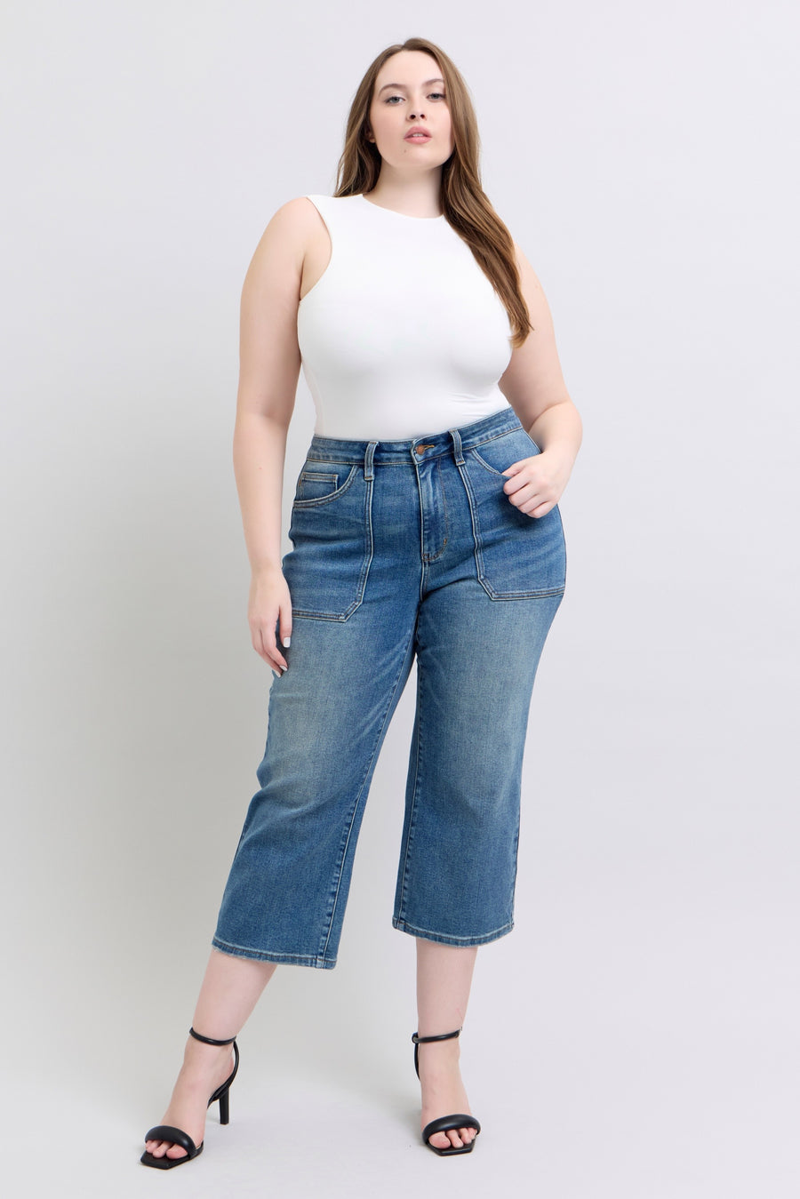 Crop It Like It's Hot | High Waist Crop Wide Leg With Utility Pockets (Judy Blue Style 88904)