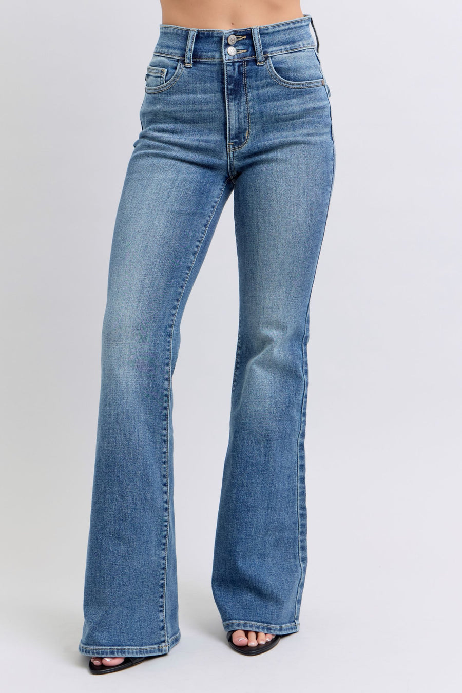 Halftime Show | High Waist Two Button Flare Jeans with Tint (Judy Blue Style 82630)