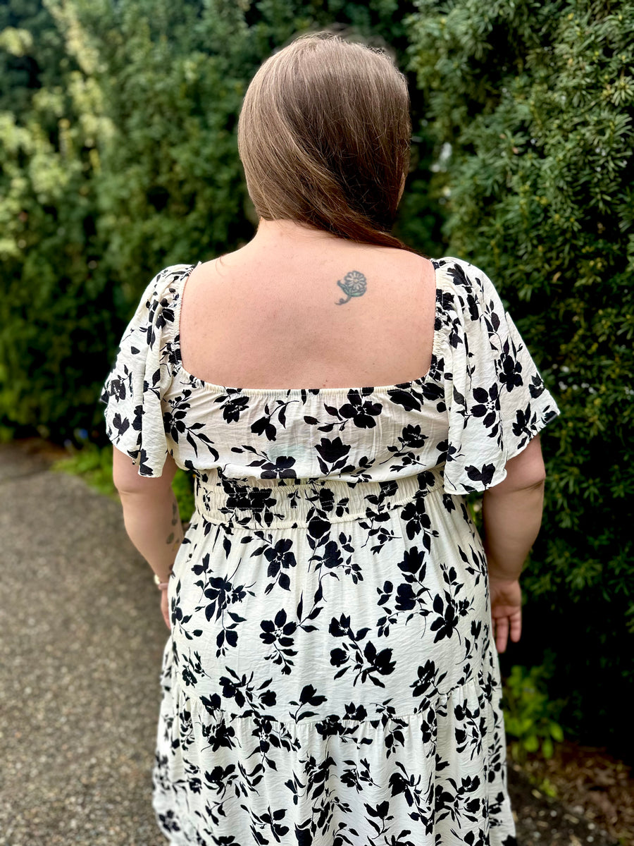 Fiore Bella | Floral Short Sleeve Midi Dress | Cream