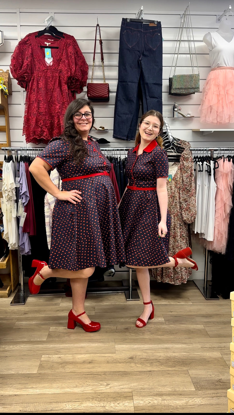 Penelope Rockabilly Shirt Dress Navy Blue With Hearts *FINAL