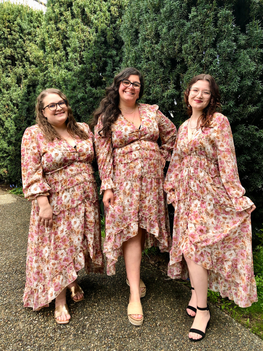 Dreamy Meadow | Bohemian Floral High Low Maxi Dress | Dusty Rose