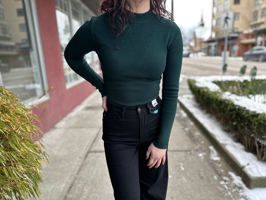 Bella Mock Neck Sweater Knit Top | Hunter Green