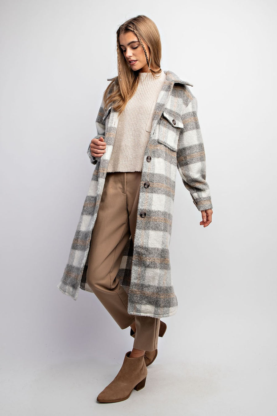 Adanac Shores | Oversized Plaid Jacket | Grey