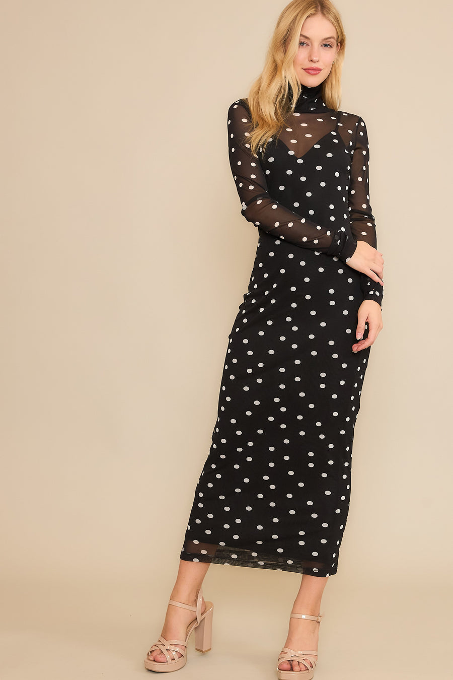 Tiffany | Polka Dot Mesh Maxi Dress | Black