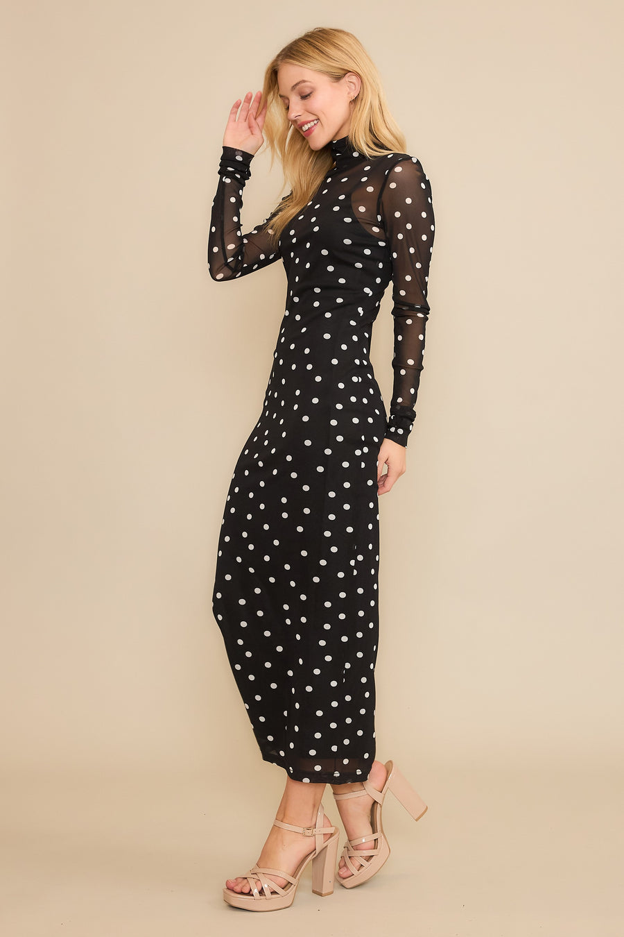 Tiffany | Polka Dot Mesh Maxi Dress | Black