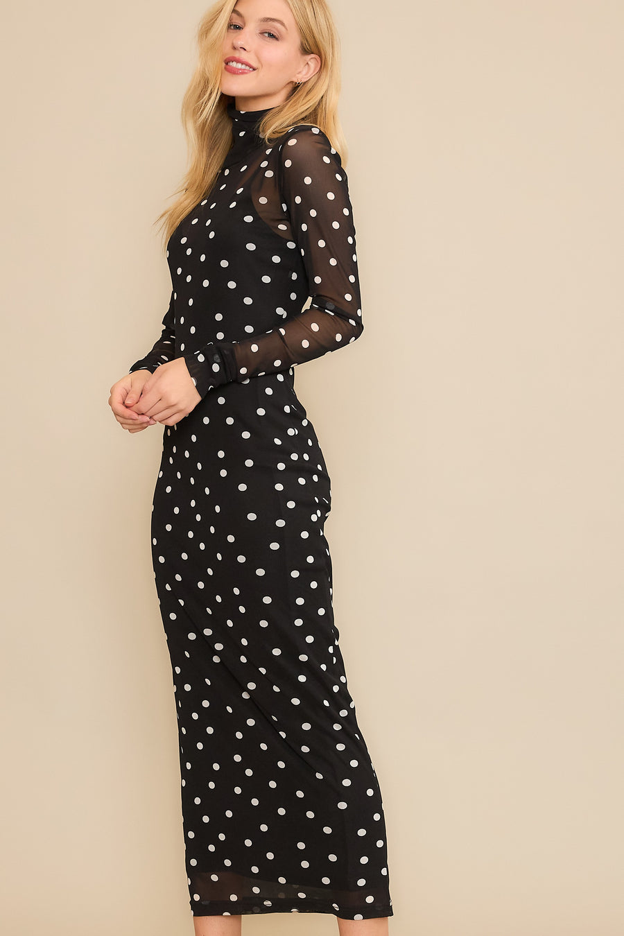 Tiffany | Polka Dot Mesh Maxi Dress | Black