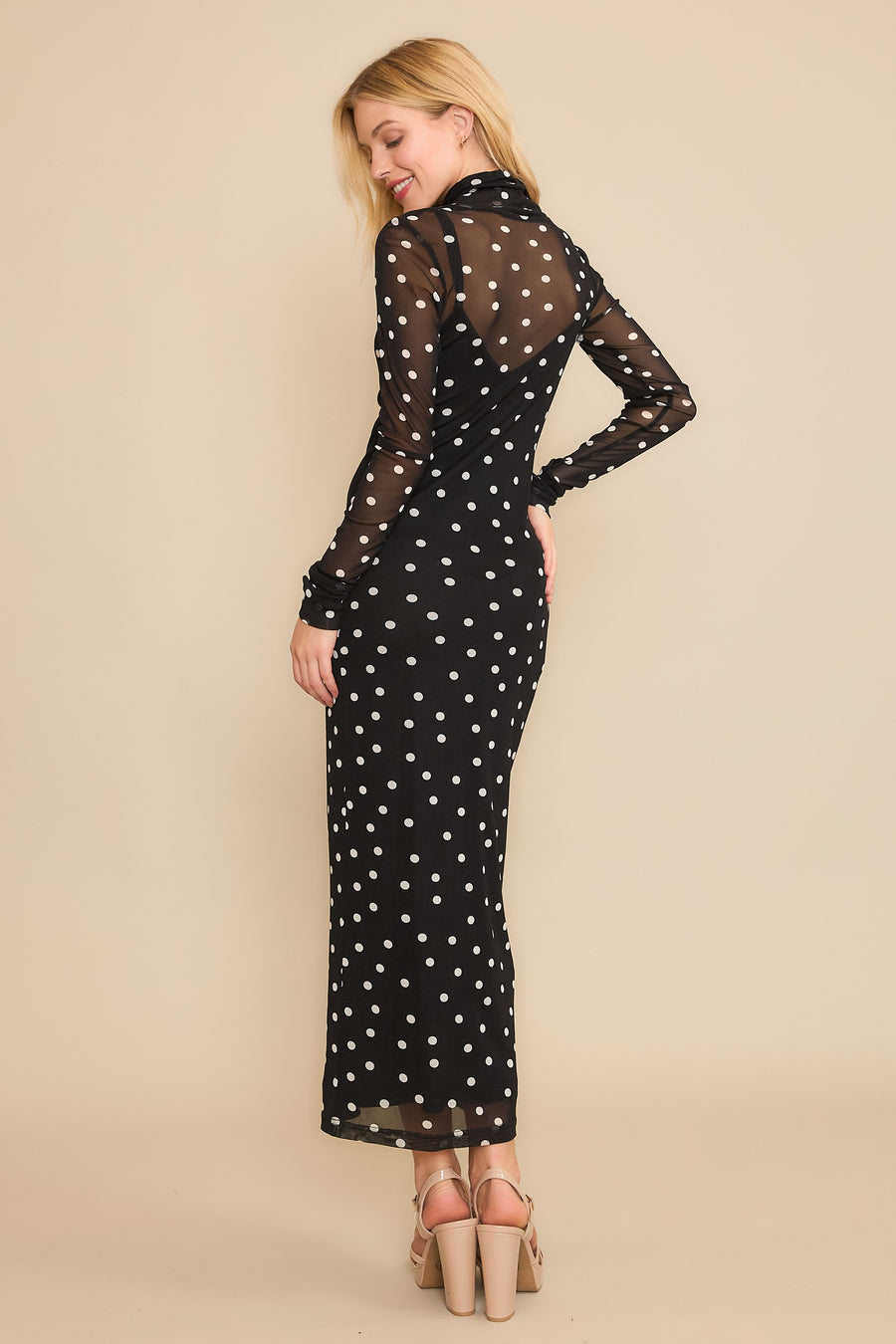 Tiffany | Polka Dot Mesh Maxi Dress | Black