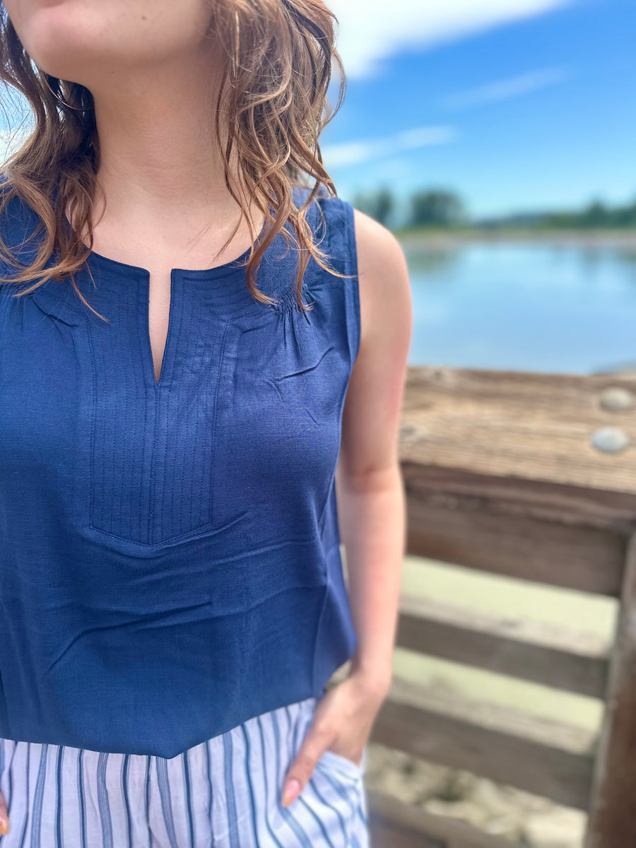 Scarlette | Linen Bamboo Tank | Indigo