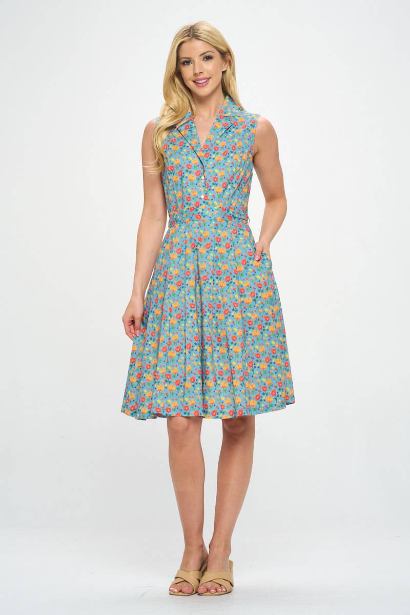 Sorrento | Sleeveless Flower Print Cotton Dress