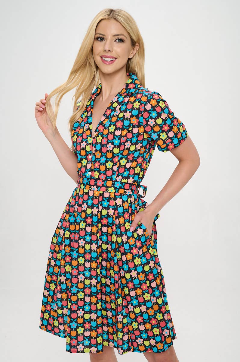 Princess Petals | Colourful Flower Print Cotton Dress