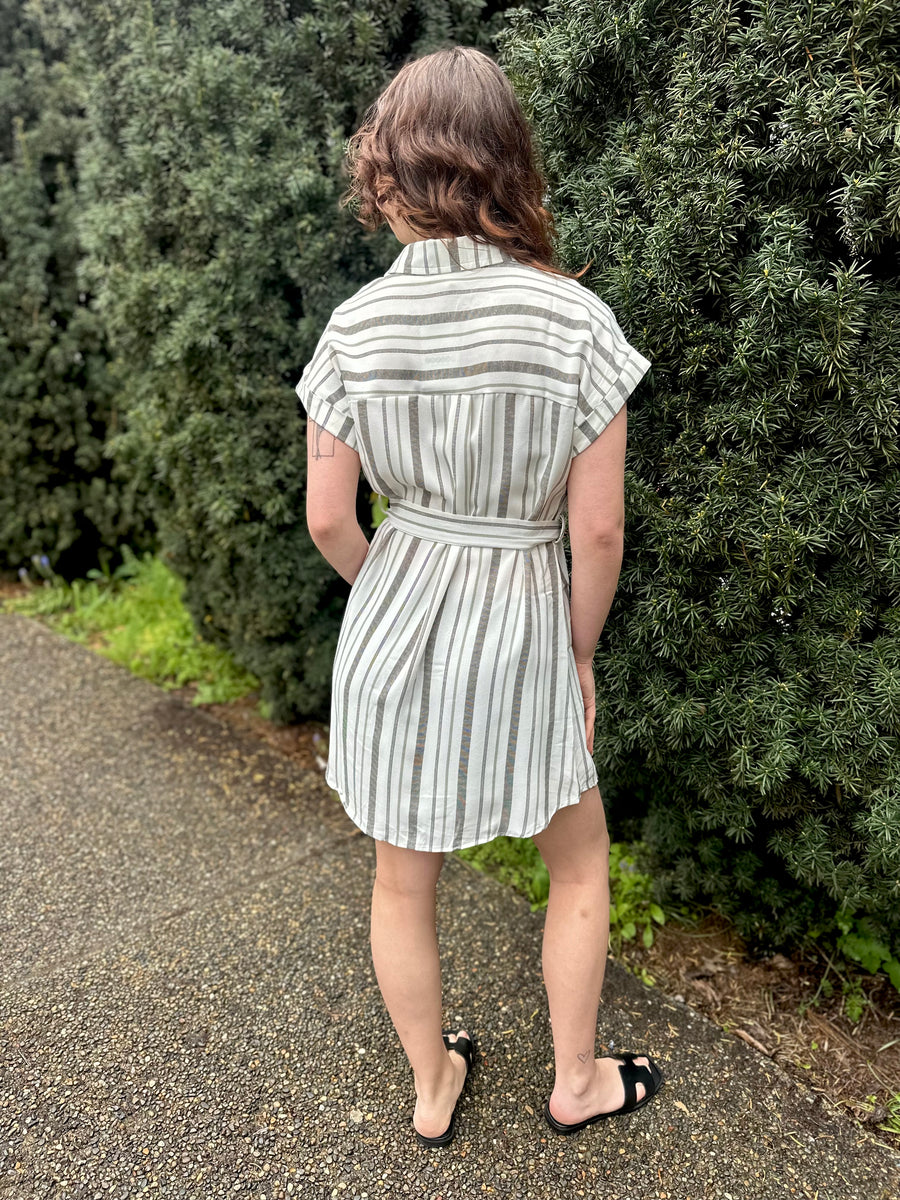 Mary | Collared Short Sleeve Belted Shirt Dress | Khaki