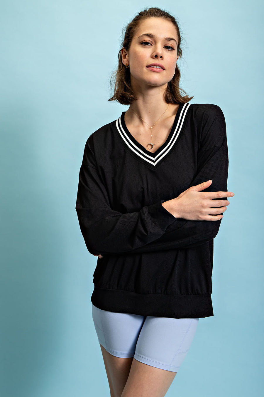 Wendy | Quick Dry V-Neck Long Sleeve Sweatshirt | Black