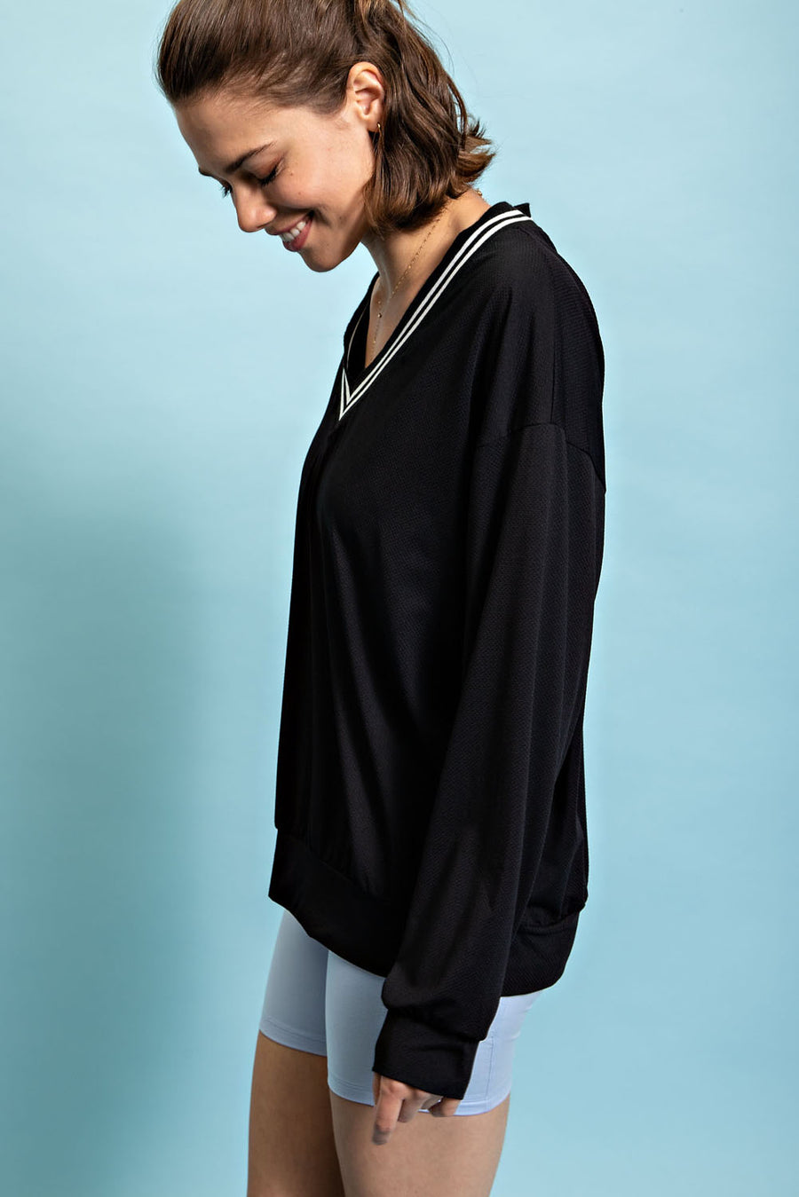 Wendy | Quick Dry V-Neck Long Sleeve Sweatshirt | Black