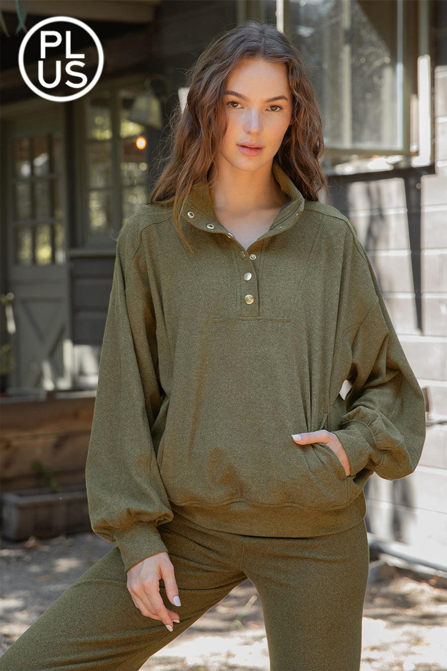 Lenore | Long Sleeve Button Down Top | Olive