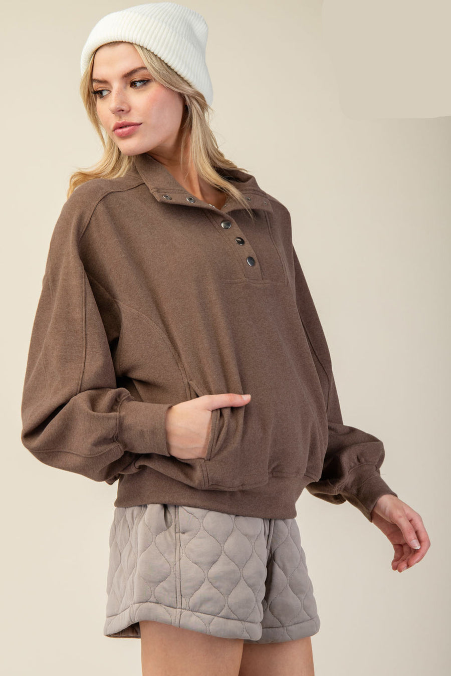 Lenore | Long Sleeve Button Down Top | Brown