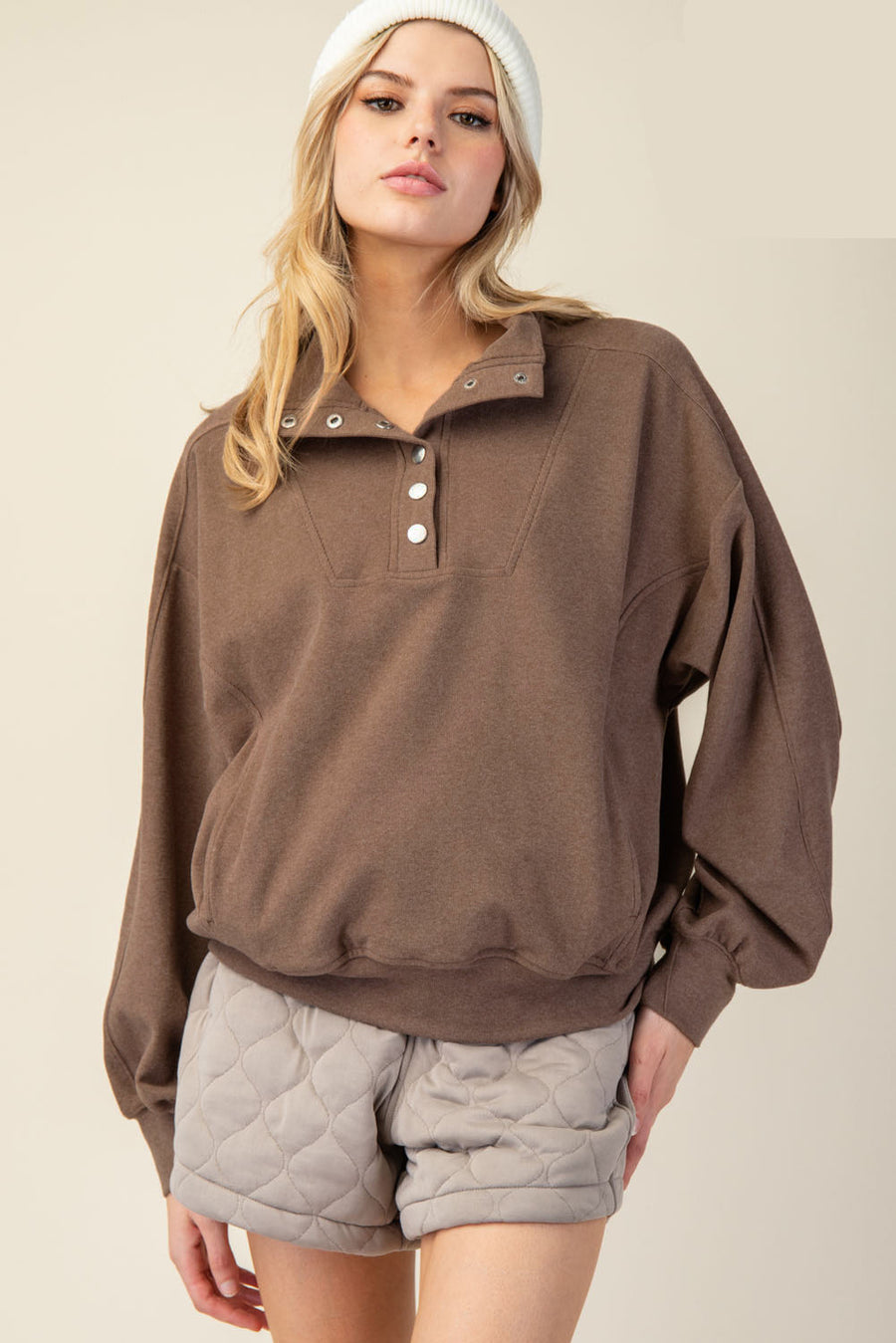 Lenore | Long Sleeve Button Down Top | Brown