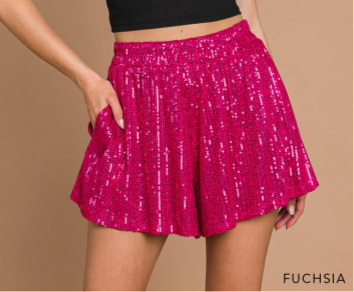 Starlit Dream | Sequin Full Lined Shorts | Fuchsia