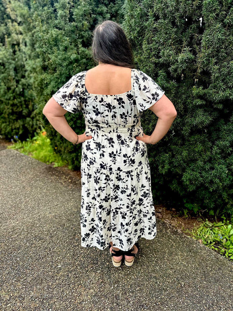 Fiore Bella | Floral Short Sleeve Midi Dress | Cream