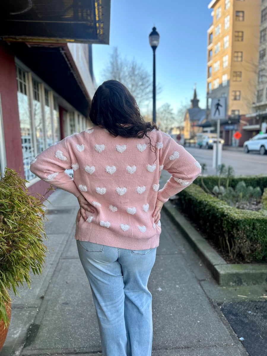 Toula | All Over Heart Sweater Cardigan | Pink