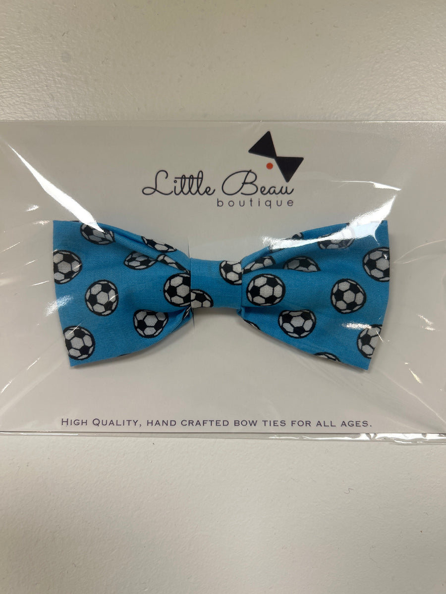 Soccer Balls On Blue Bow Tie | Little Beau Boutique