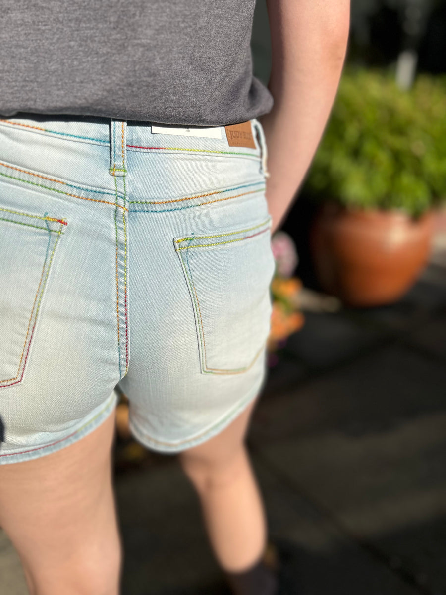 Iris | Mid-Rise Rainbow Thread Shorts (Judy Blue Style 150103)