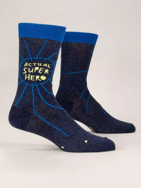 Actual Superhero | Men's Crew Socks | Blue Q