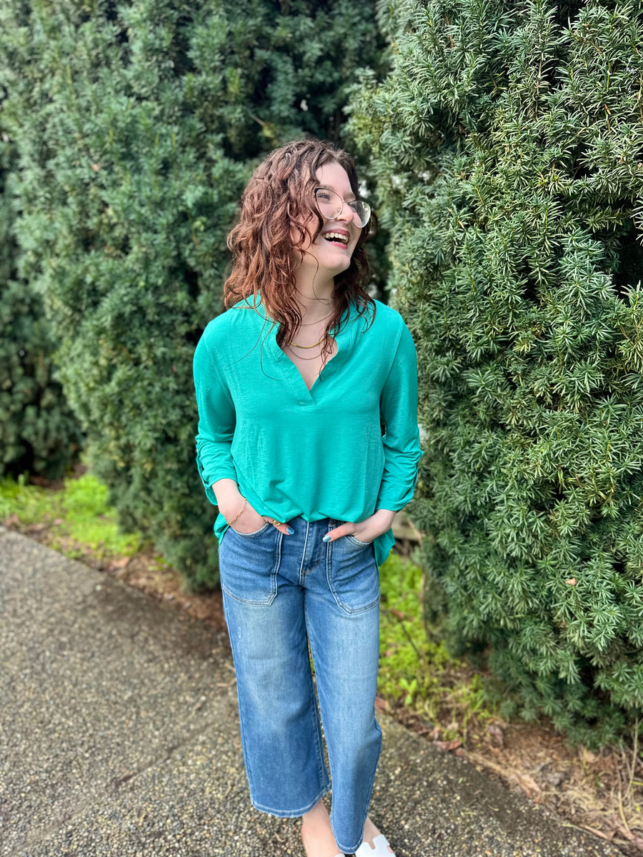 Lizzy | 3/4 Sleeve Top | Emerald