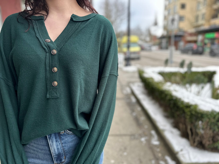 Brandy V Neck Long Sleeve Knit Top | Hunter Green