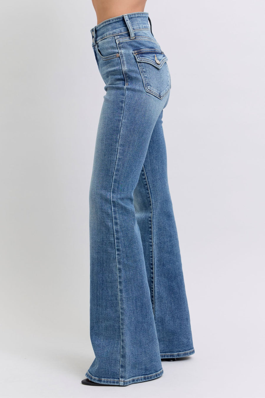 Halftime Show | High Waist Two Button Flare Jeans with Tint (Judy Blue Style 82630)